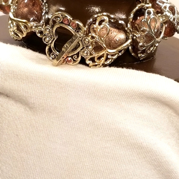 Vecchia Murano Italian Hand-blown heart-shaped purple lilac glass beads bracelet - Picture 6 of 16